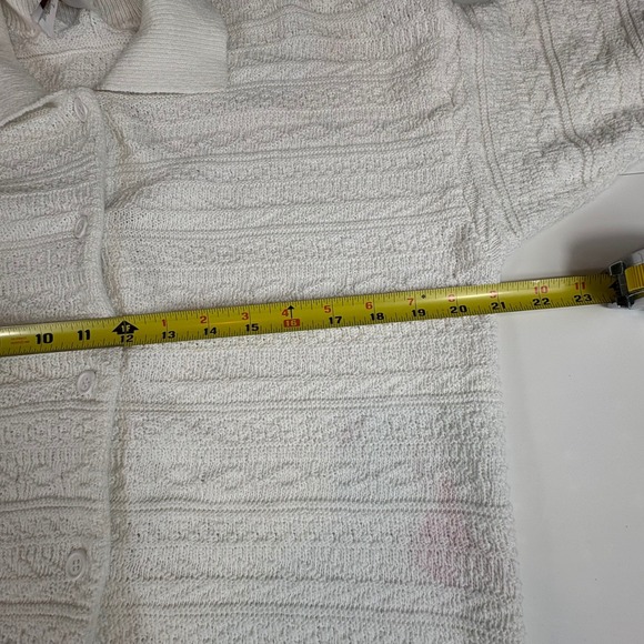 Vintage Vera Neumann Collared Button Down Textured Knit Sweater White Made USA L - Picture 6 of 8